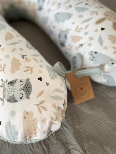 LOOLAY Stillkissen Waffelpique Seitenschläferkissen XXL Schwangerschaftskissen 170 cm Stillkissen + Bezug (Reißverschluss); Attmungsaktive WAFFEL + GLATT Baumwolle WEICH Stillkissen MUSTERN: HASE Beige/ GRAU, MINZE, WEIß, ROS Online
