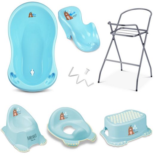 BABYKAJO Babybadewanne (Teile, 7-tlg), Baby Badewanne mit Gestell + Badesitz + Töpfchen + Hocker + WC Trainer mehr Begrenzt auf 3 Tage