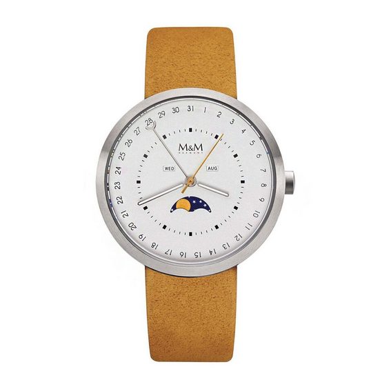 M&M Quarzuhr Armbanduhr Lederarmband Moon (1-tlg), Analoguhr rund mit Lederarmband, Designer Uhr, deutsche Manufaktur, inkl. edles Etui mehr Black Friday