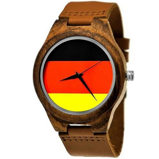 HOLZWERK Quarzuhr GERMANY Damen & Herren deutsche Flagge Leder und Holz Uhr in braun mehr Muttertagsangebot