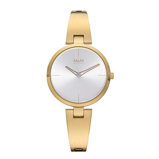 M&M Quarzuhr Armbanduhr Damen gold Circle Line (1-tlg), Analoguhr rund mit Metallarmband Edelstahlarmband, Designer Uhr, deutsche Manufaktur, inkl. edles Etui mehr Jubiläumsangebot