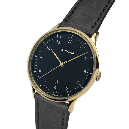 VANDAAG Quarzuhr Primus Gold-Schwarz Made in Germany, Saphirglas, 5 Bar wasserdicht, deutsches Leder mehr Große Rabatte