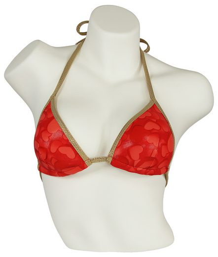 MISS BEACH Triangel-Bikini-Top wattiert Glanz-Optik mit Herz-Print, Vorgeformtes Bikini-Oberteil mehr Fabrikverkauf
