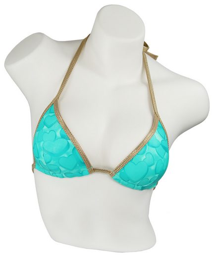 MISS BEACH Triangel-Bikini-Top wattiert Glanz-Optik mit Herz-Print, Vorgeformtes Bikini-Oberteil mehr Fabrikverkauf