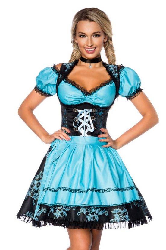 DIRNDLINE Dirndl Dirndl Kleid Oktoberfest Tracht Wiesn Wasn Blau Schwarz Trachtenmode 3-tlg mehr Jubiläumsangebot