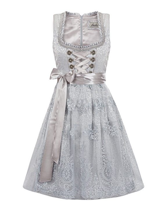 TRACHTEN24.DE Dirndl Midi Dirndl Lilith silber (2-tlg) Rockteil 60cm mehr Vatertagsangebot