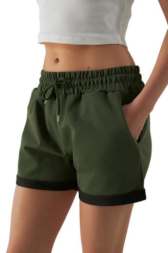 SMITH & SOLO Sweatshorts Kurze Hose Damen Shorts (1-tlg) Lycra, Baumwolle, umschlagene Beinsaum mehr Super Sparpreis