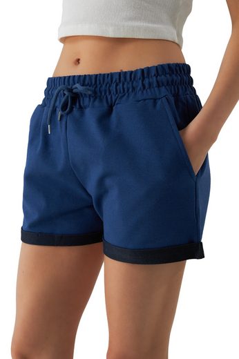 SMITH & SOLO Sweatshorts Kurze Hose Damen Shorts (1-tlg) Lycra, Baumwolle, umschlagene Beinsaum mehr Super Sparpreis