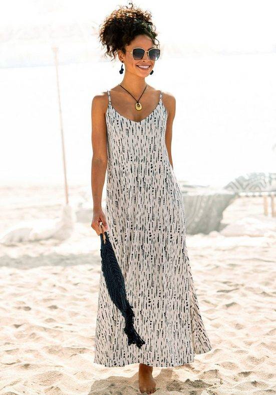 S.OLIVER Maxikleid mit Alloverdruck und Schleife am Rücken, Sommerkleid, Strandkleid mehr Online Shopping