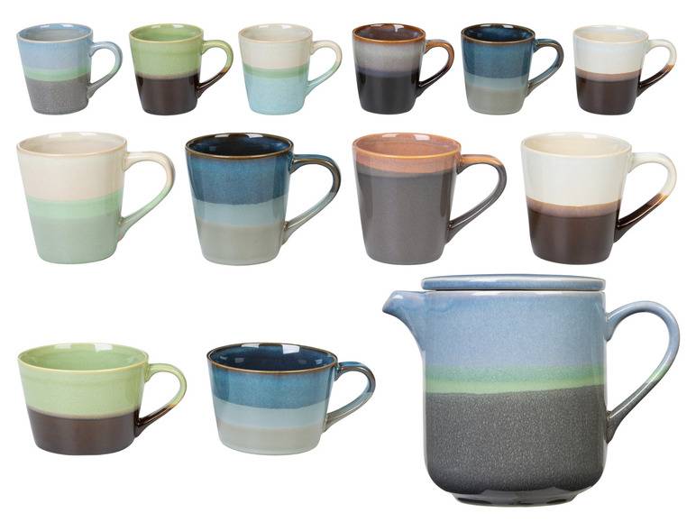 LIVARNO home Kaffeetassen Set / Kaffeekanne, aus glasiertem Steingut Fabrikverkauf