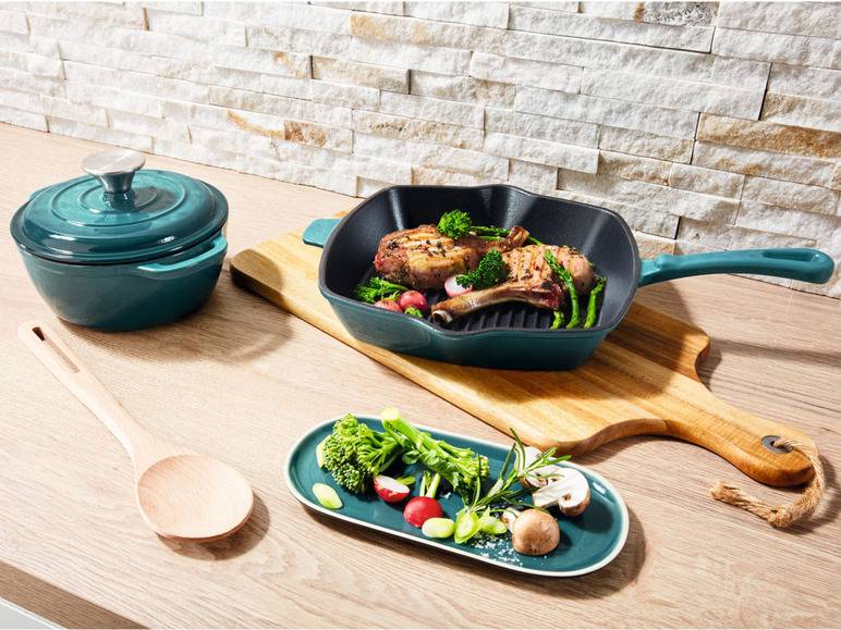 ERNESTO® Gusseisen-Grillpfanne, 24,5 x 24,5 cm, gerillt Kostenloser Versand