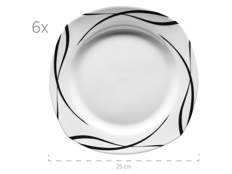 MÄSER Serie Oslo, 12-teiliges Teller-Set, klassisch, zeitlos, elegant, Porzellan, schwarz-weiß VIP-Rabatte