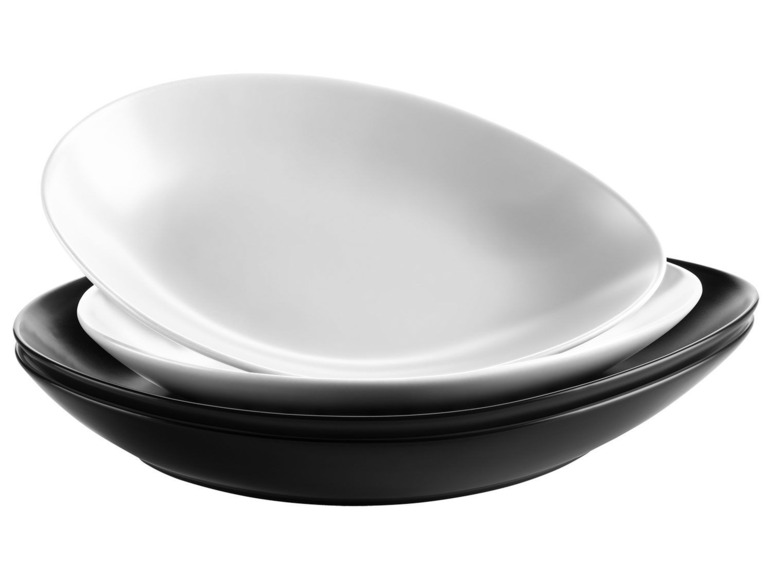 MÄSER Serie Glendale, Beilagenschalen Set 4-teilig, große flache Servierschalen in zwei Größen, matt lasiert, Keramik, Schwarz / Weiß Vierteljährliche Förderung