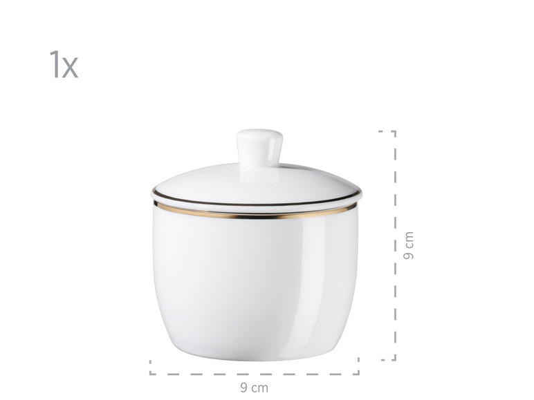 MÄSER Serie Professional Dining, Zubehör Set aus Müslischalen, Eierbechern, Schüsseln, Zuckerdose, Milchkännchen, Dipschälchen und Servierplatten, 24-teilig, Weiß mit Goldrand Outlet