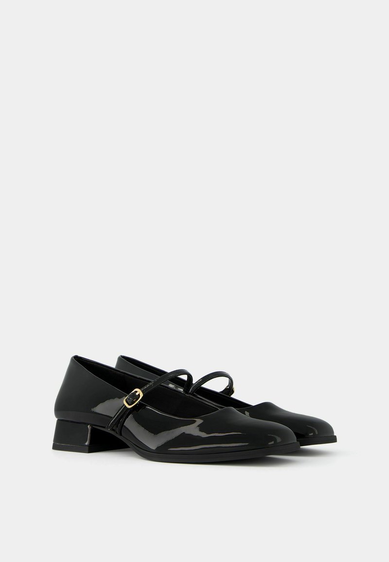 Bershka Bershka BLOCK-HEEL MARY JANES - Ankle strap ballet pumps - black Große Rabatte