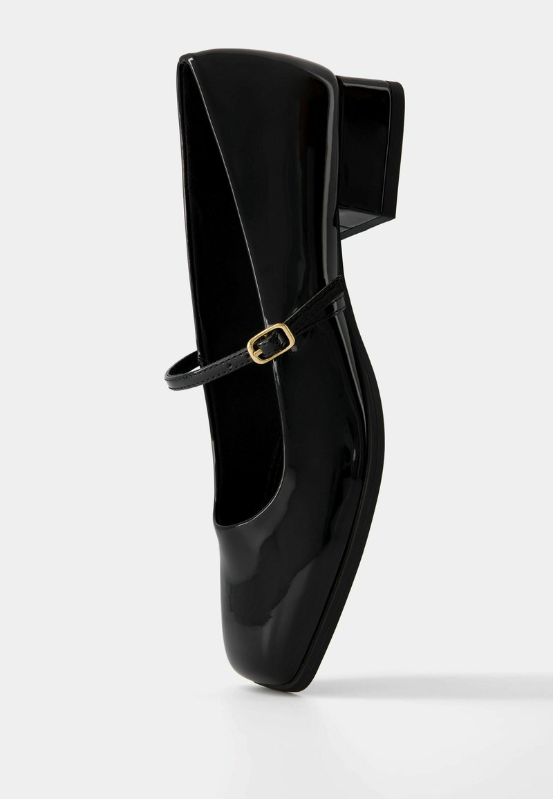Bershka Bershka BLOCK-HEEL MARY JANES - Ankle strap ballet pumps - black Große Rabatte