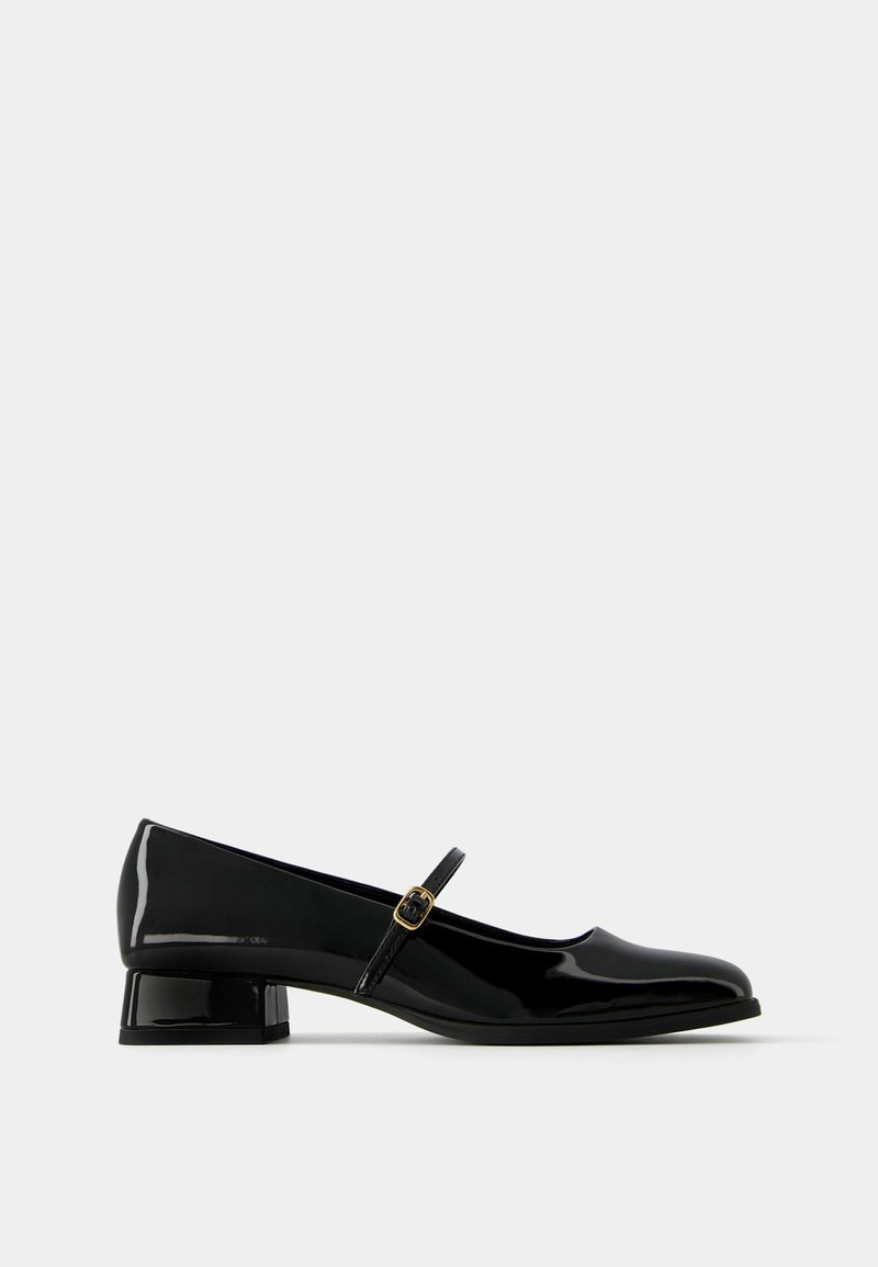 Bershka Bershka BLOCK-HEEL MARY JANES - Ankle strap ballet pumps - black Große Rabatte