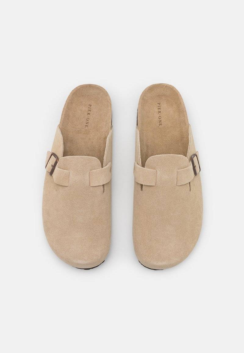 Pier One Pier One LEATHER UNISEX - Slippers - beige VIP-Rabatte