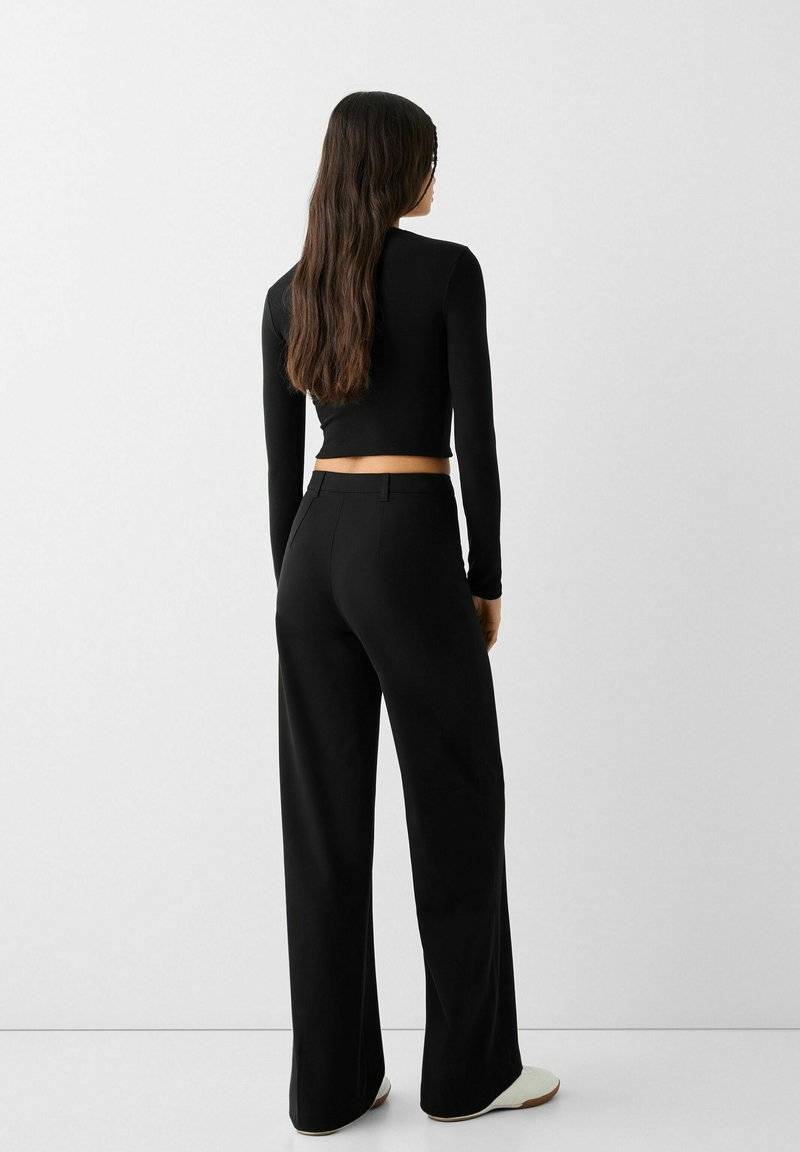 Bershka Bershka WIDE TAILORED - Trousers - black Kostenlose Rückgabe
