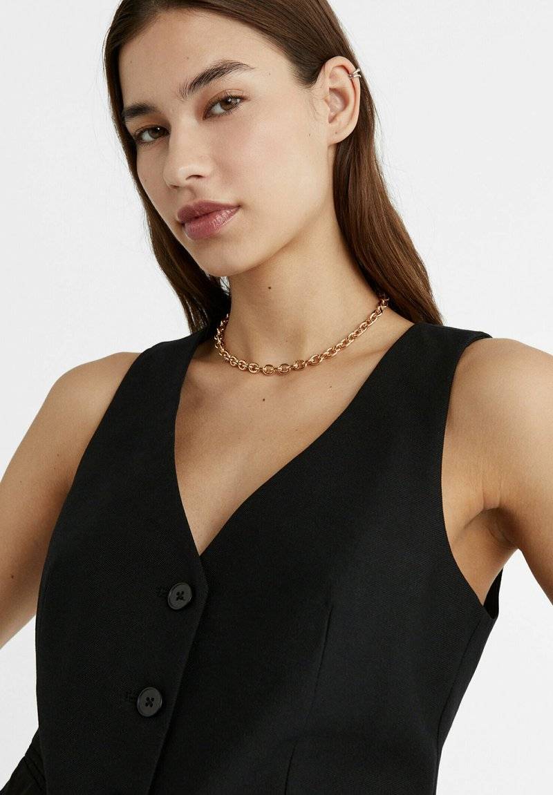 Stradivarius Stradivarius SHORT BUTTONED - Waistcoat - black Begrenzt auf 3 Tage
