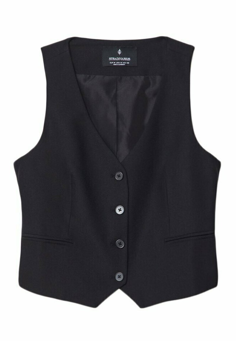 Stradivarius Stradivarius SHORT BUTTONED - Waistcoat - black Begrenzt auf 3 Tage