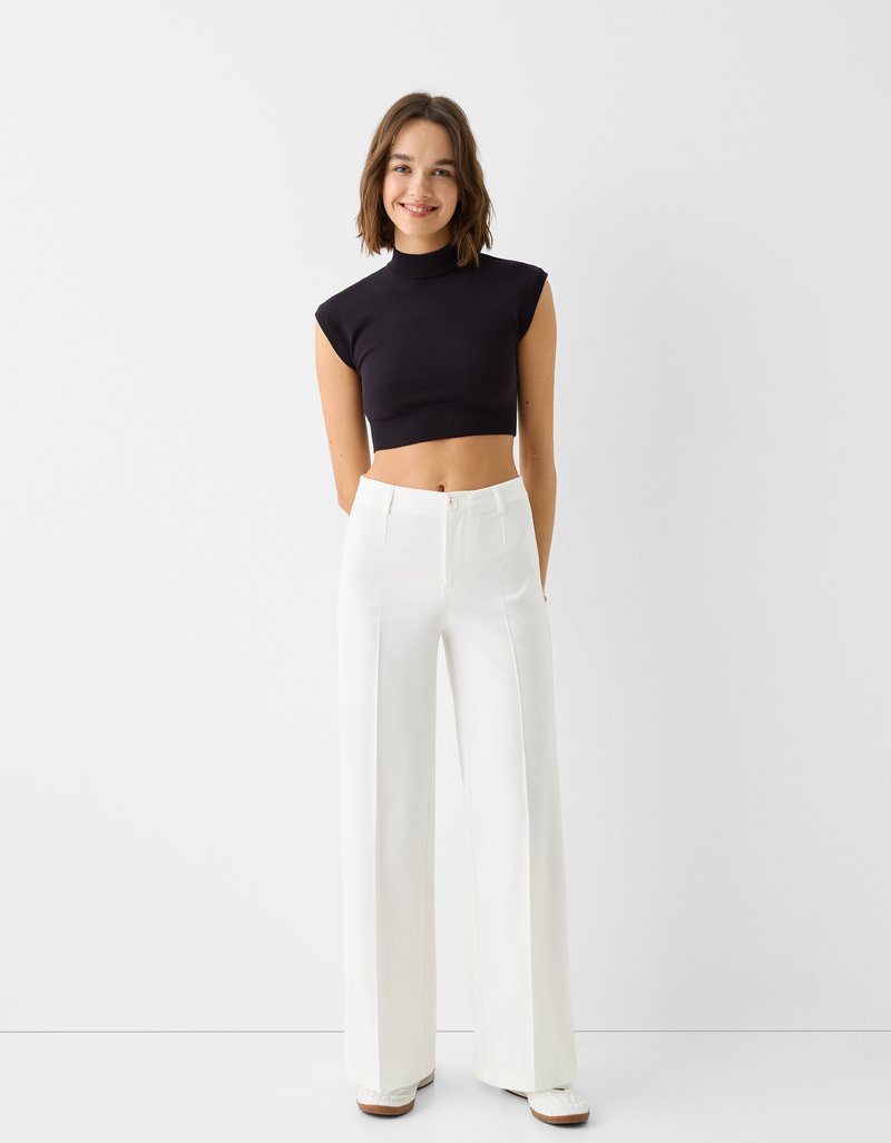 Bershka Bershka WIDE TAILORED - Trousers - white Bis zu 60% Rabatt
