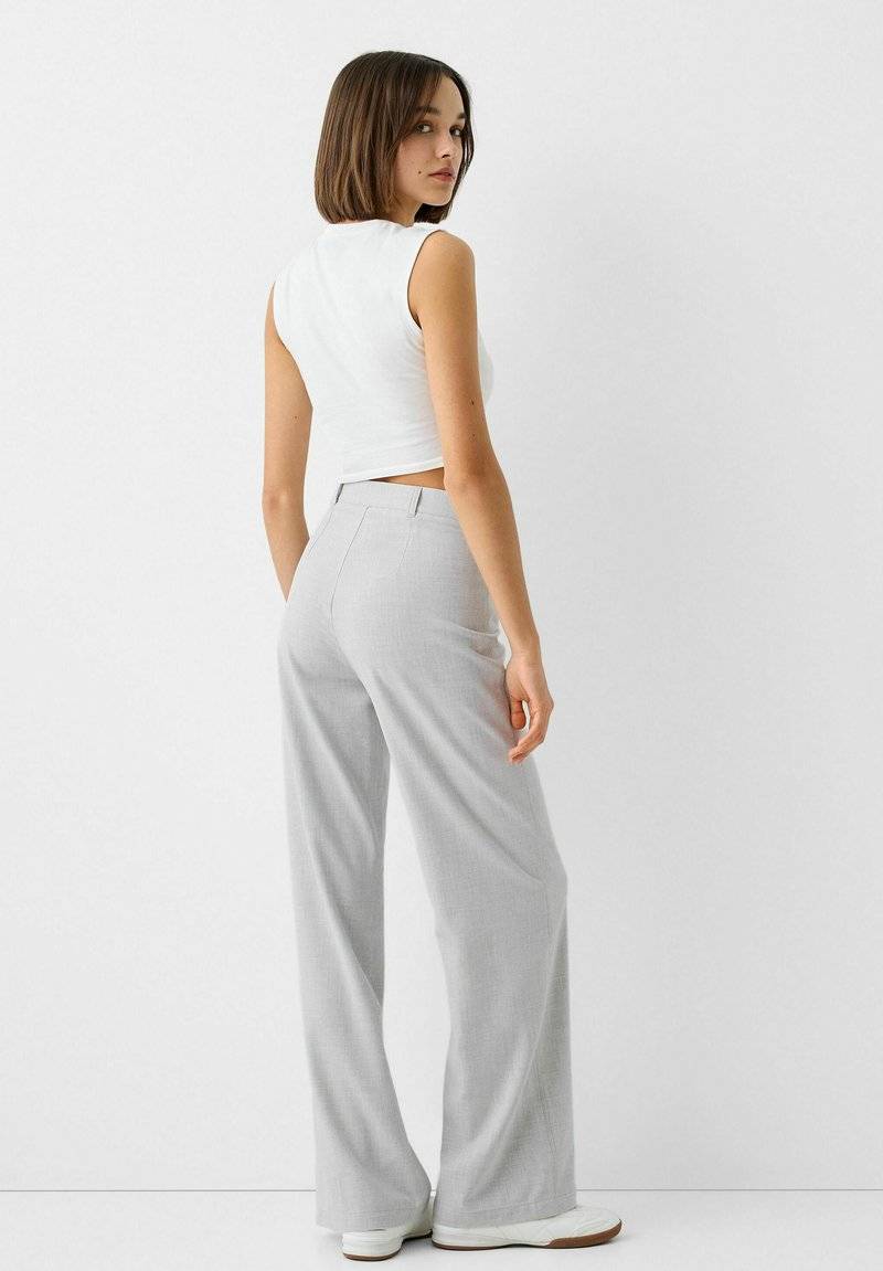 Bershka Bershka WIDE TAILORED - Trousers - mottled grey Nur noch ein Tag übrig