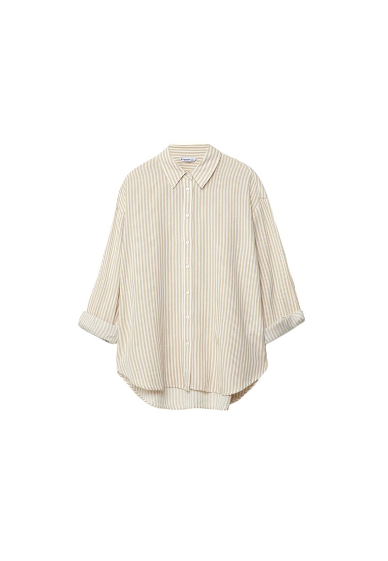 Stradivarius Stradivarius STRIPED - Button-down blouse - stone Clearance-Verkauf