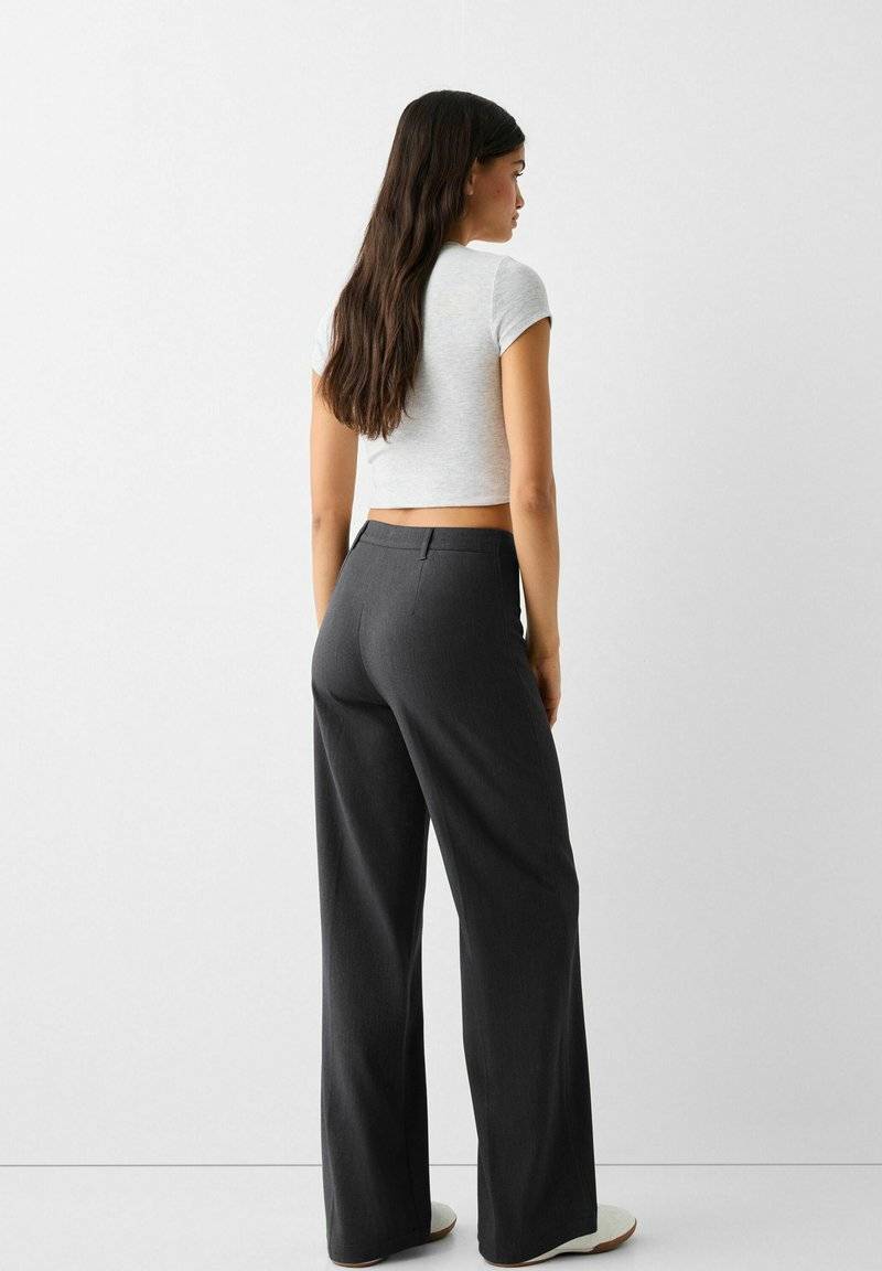 Bershka Bershka WIDE TAILORED - Trousers - mottled dark grey Fabrikladen
