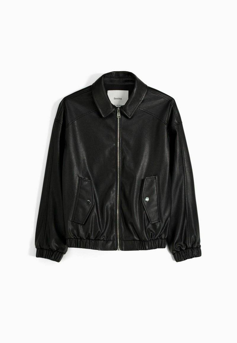 Bershka Bershka DAD FIT - Faux leather jacket - black Fabrikladen