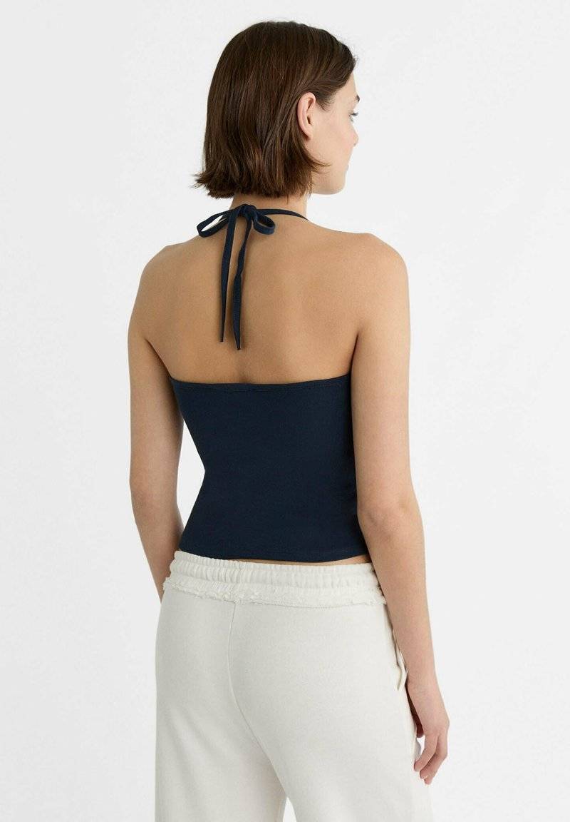 Stradivarius Stradivarius TIED HALTER - Top - dark blue Begrenzt auf 3 Tage