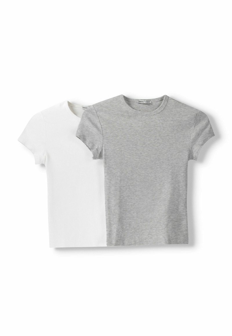 Bershka Bershka SHORT SLEEVE ROUND NECK 2 PACK - Basic T-shirt - white Sonderangebot der Fabrik