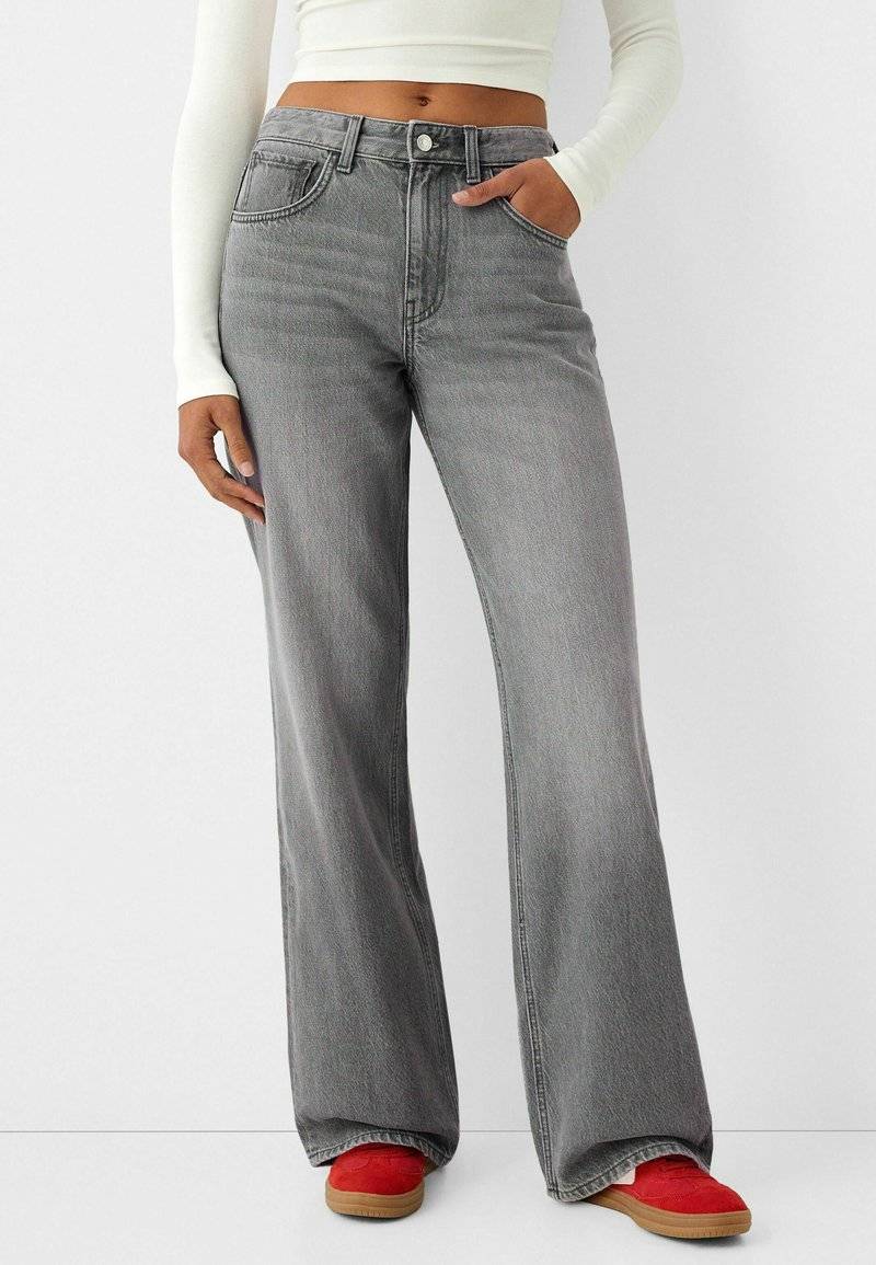 Bershka Bershka Flared Jeans - mottled dark grey Super Rabatt