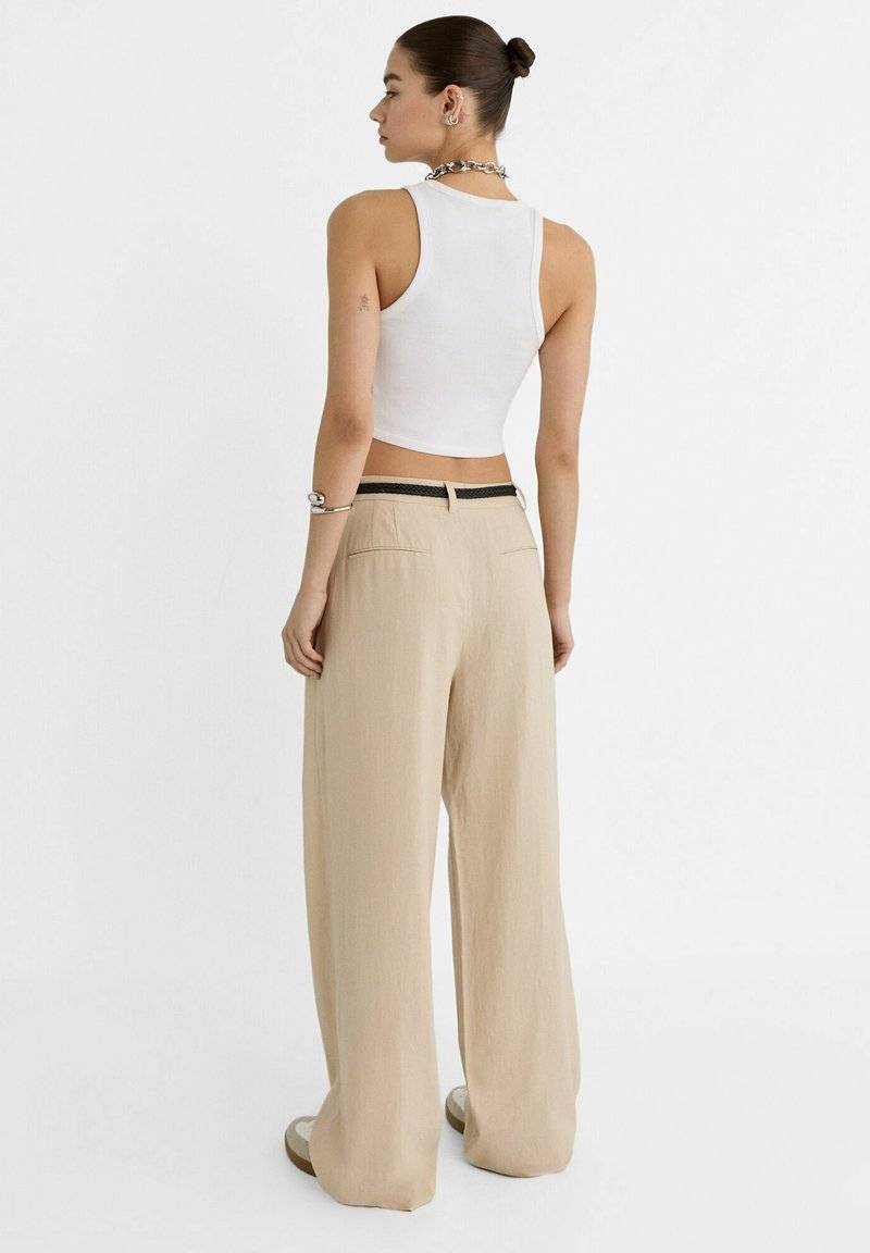 Stradivarius Stradivarius WITH BELT - Trousers - beige Riesige Rabatte
