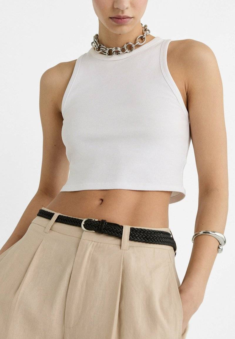 Stradivarius Stradivarius WITH BELT - Trousers - beige Riesige Rabatte