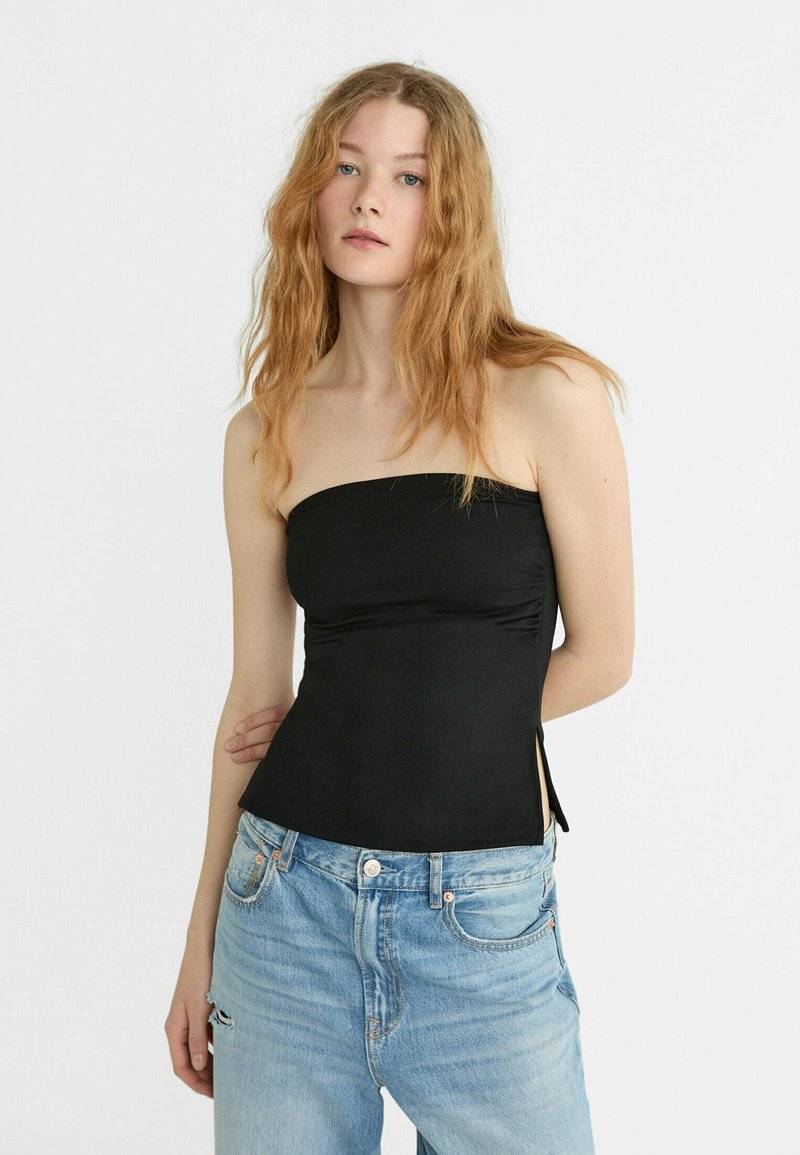Stradivarius Stradivarius BANDEAU WITH SIDE VENTS - Top - black 50% Rabatt mit kostenlosem Versand