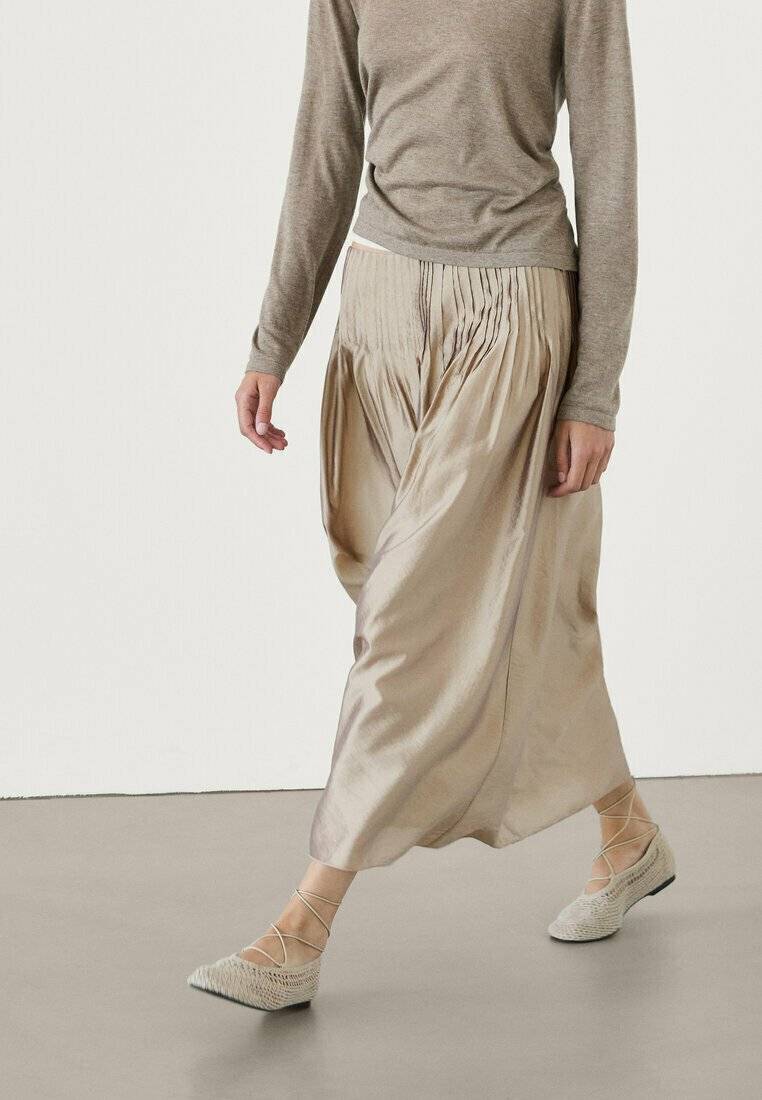 Massimo Dutti Massimo Dutti Pleated skirt - beige Clearance-Verkauf