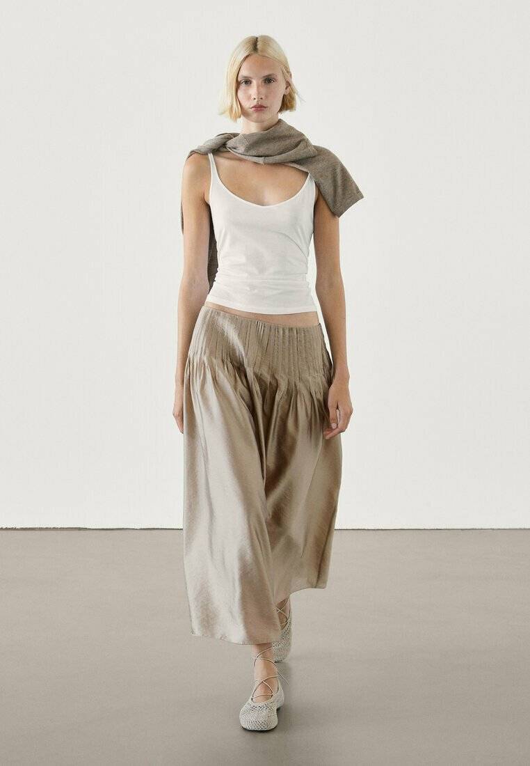 Massimo Dutti Massimo Dutti Pleated skirt - beige Clearance-Verkauf