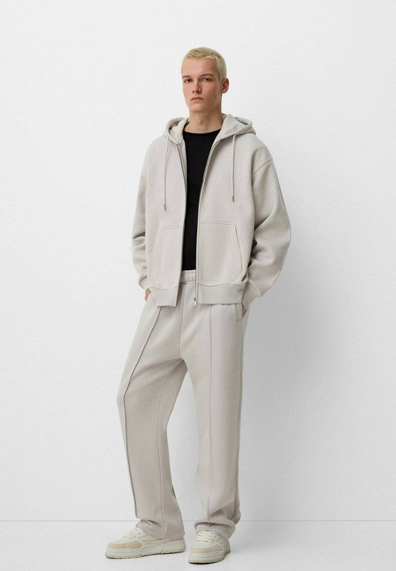 Bershka Bershka SET Zip-Up Sweatshirt + WIDE LEG - Tracksuit - white Begrenztes Angebot