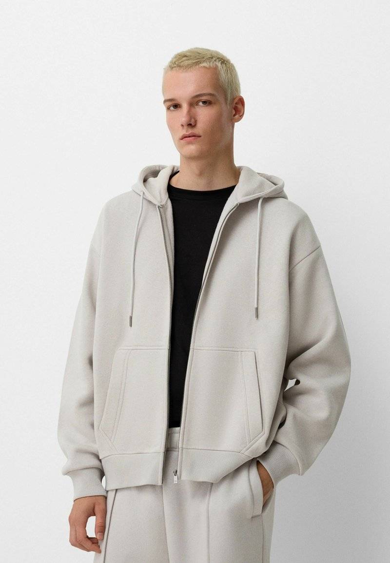 Bershka Bershka SET Zip-Up Sweatshirt + WIDE LEG - Tracksuit - white Begrenztes Angebot