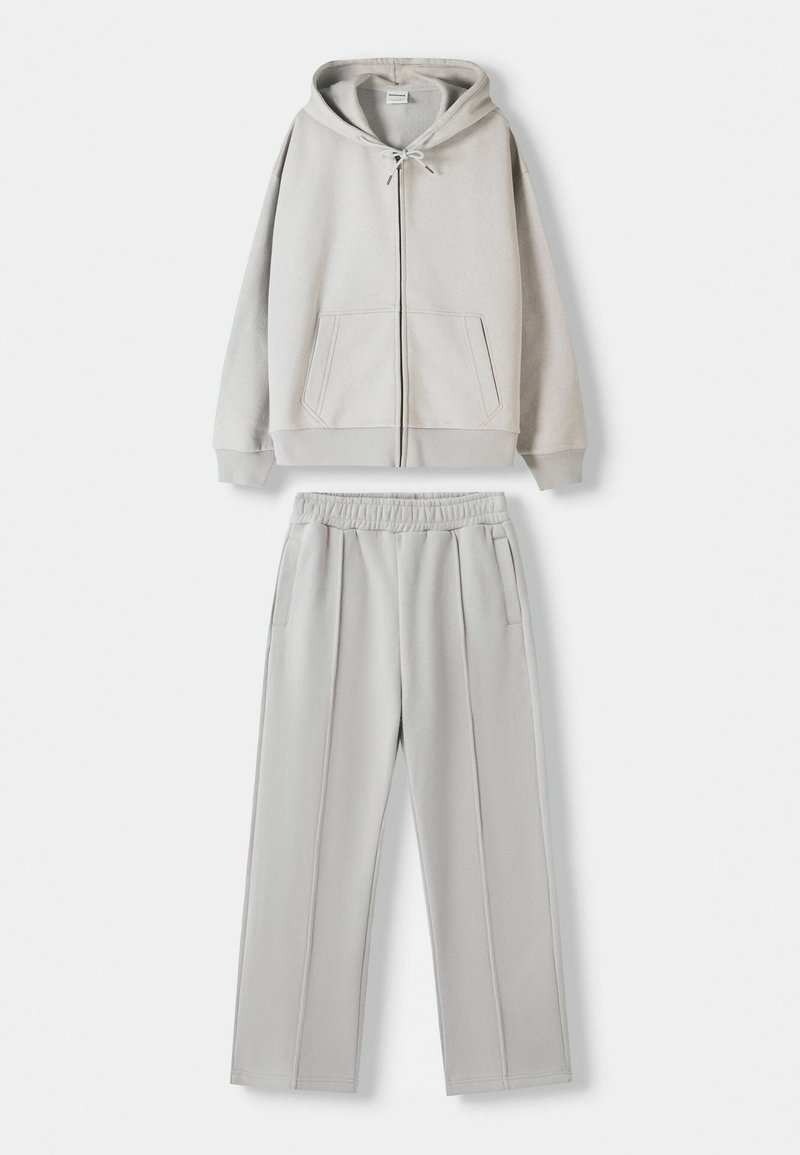 Bershka Bershka SET Zip-Up Sweatshirt + WIDE LEG - Tracksuit - white Begrenztes Angebot