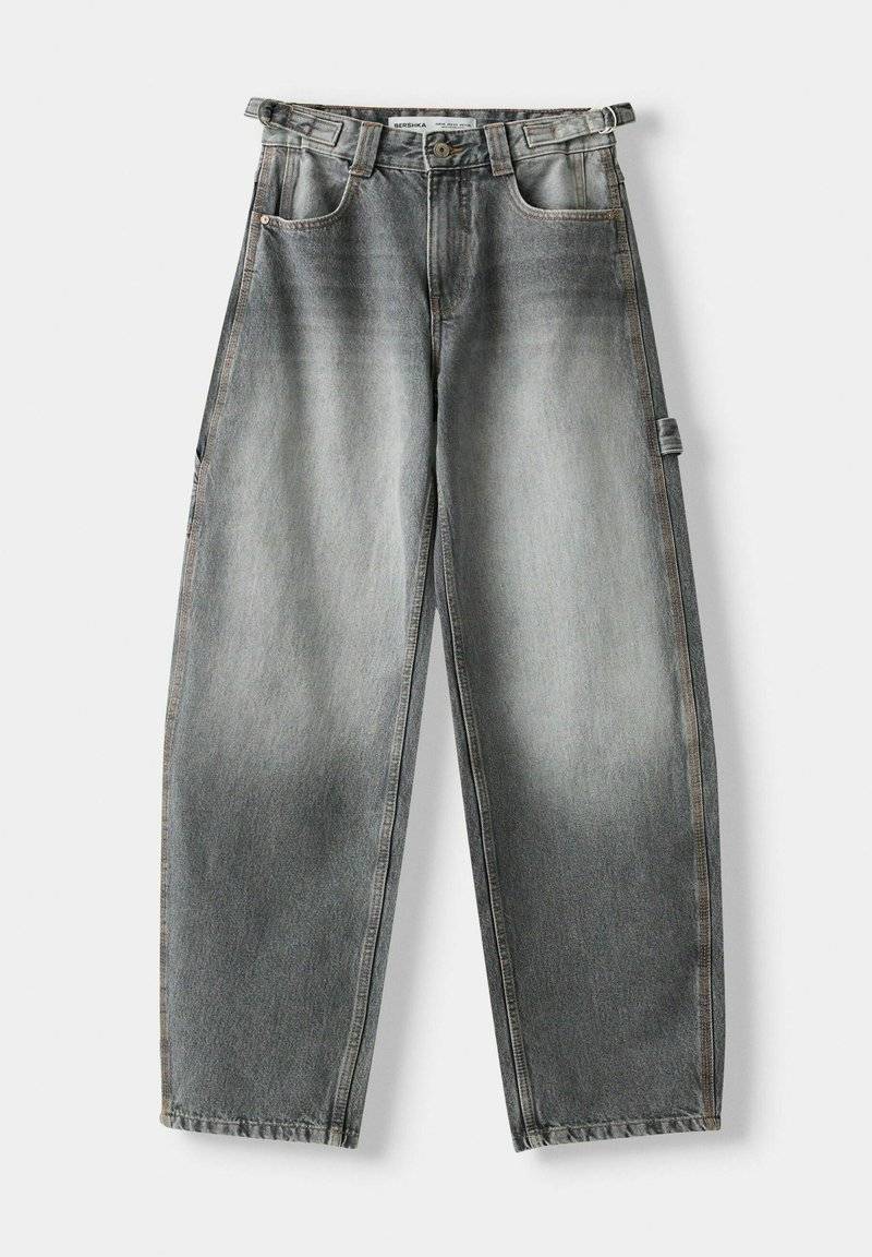 Bershka Bershka WIDE BALLOON CARPENTER - Relaxed fit jeans - grey Weihnachtsangebot