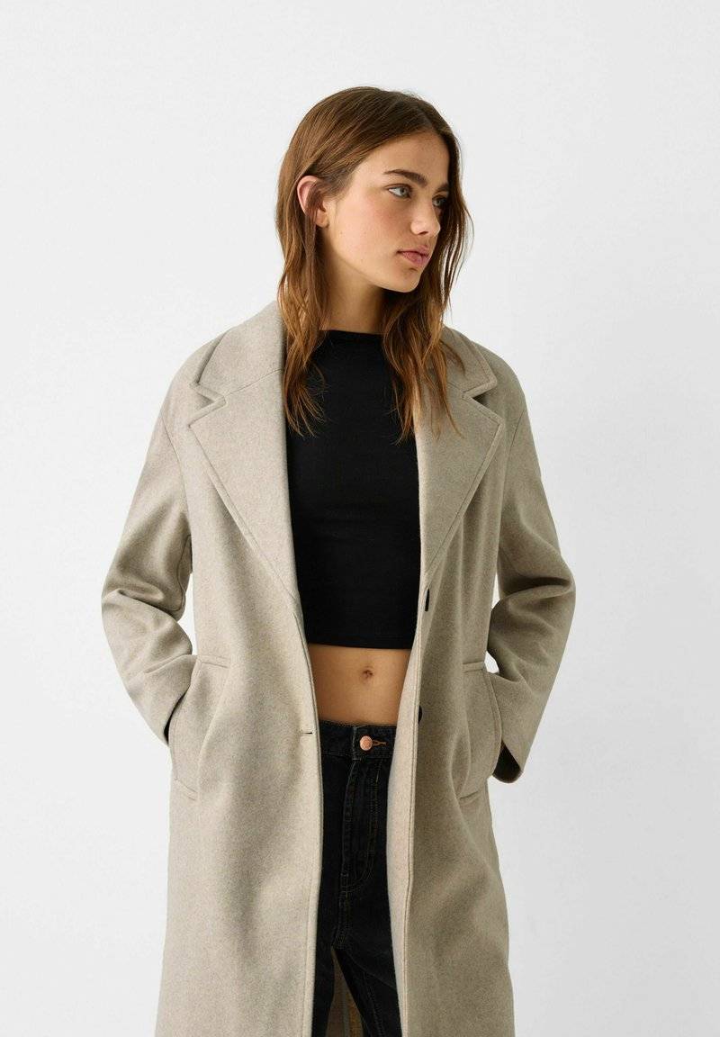 Bershka Bershka SOFT - Classic coat - white Saisonschlussverkauf
