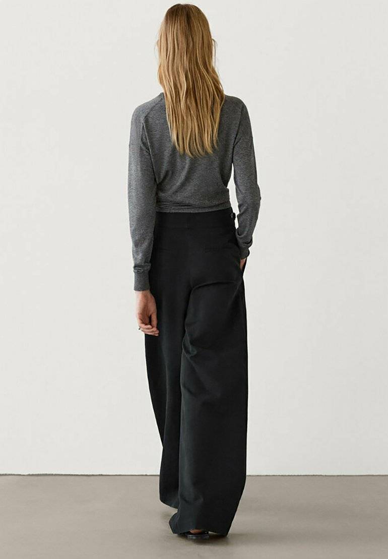 Massimo Dutti Massimo Dutti WIDE-LEG - Trousers - black Saisonale Angebote