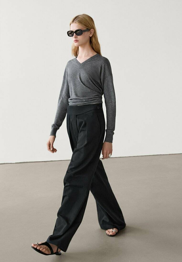 Massimo Dutti Massimo Dutti WIDE-LEG - Trousers - black Saisonale Angebote