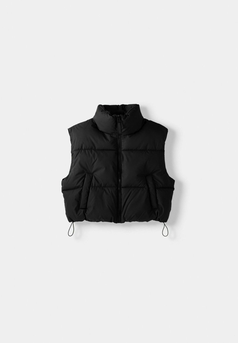 Bershka Bershka CROPPED PUFFER - Waistcoat - black denim Sonderangebot