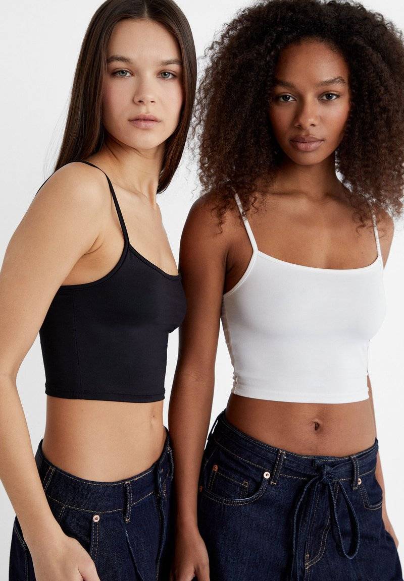 Stradivarius Stradivarius 2-PACK OF STRAPPY CROP - Top - black Rabatte dieses Monats