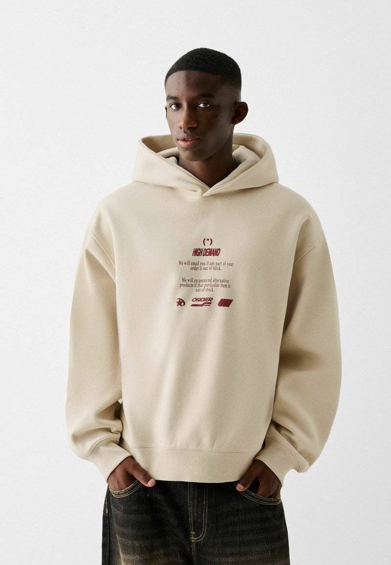 Bershka Bershka PRINTED - HOODIE - Hoodie - beige Letzte 2 Tage