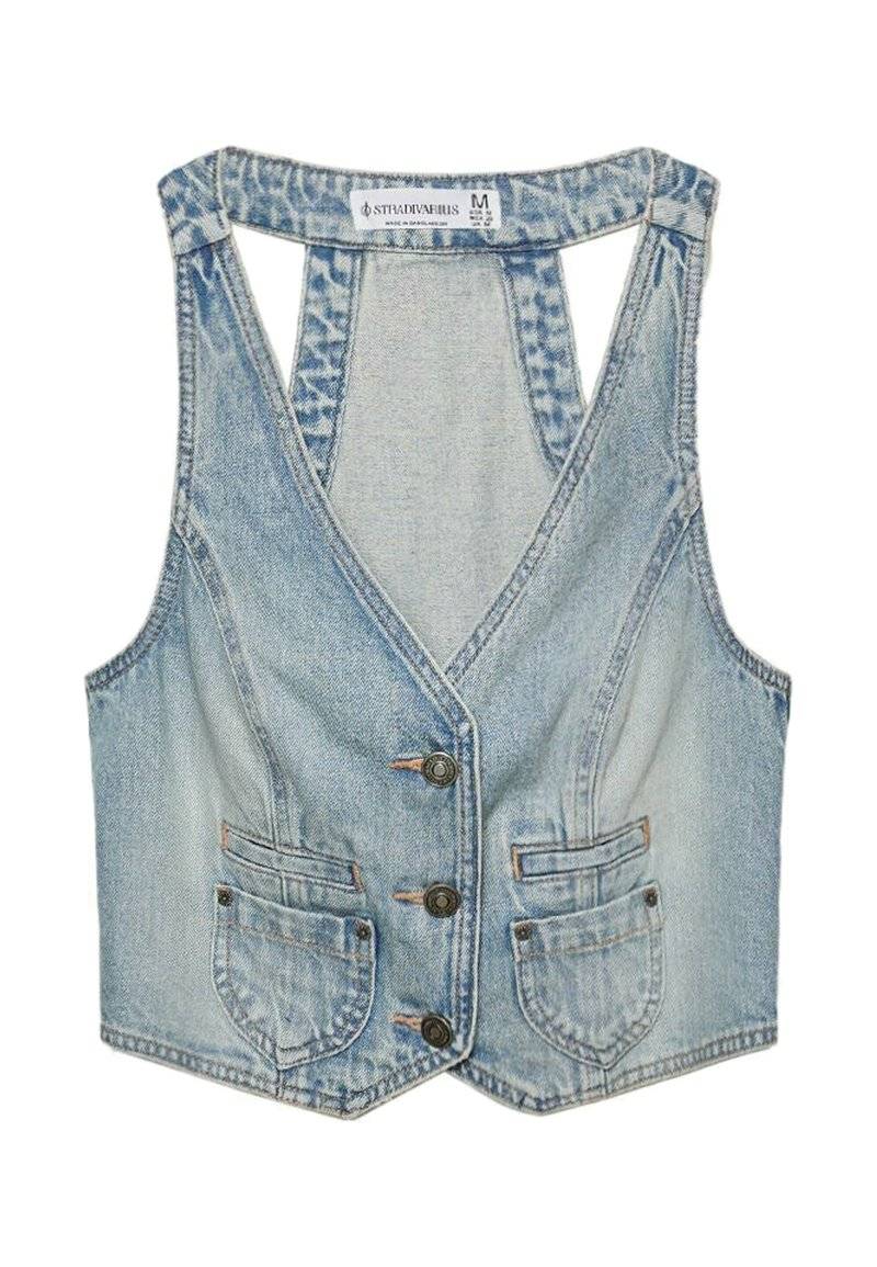 Stradivarius Stradivarius STUDDED - Waistcoat - laser denim Bis zu 50% Rabatt